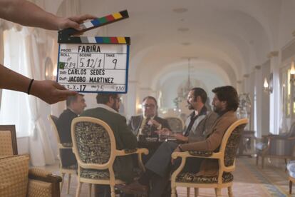 Un momento del rodaje de la serie 'Fariña'.