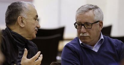 Josep María Álvarez, de UGT, e Ignacio Fernández Toxo, de CC OO.