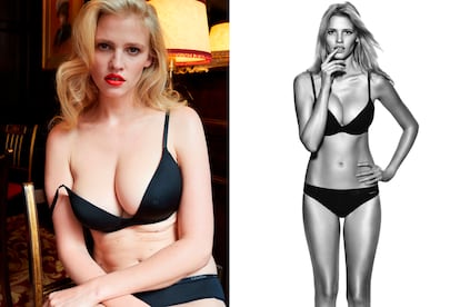 No todas las modelos son como Heidi Klum y recuperan milagrosamente, e inexplicablemente, su figura tras dar a luz. Lara Stone se dejó fotografiar así de estupenda y maravillosa por Juergen Teller para System Magazine tras dar a luz en una sesión sin retoques digitales y que marcaba la vuelta al trabajo de la modelo. Una sesión con ropa interior de Calvin Klein, firma de la que Stone es imagen (la imagen de la izquierda es de la campaña de 2012).