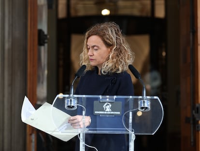 La presidenta del Congreso, Meritxell Batet, durante su comparecencia de este martes.