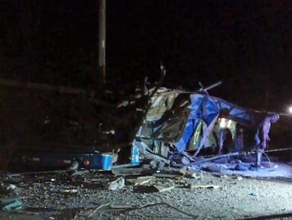 Wreckage of the bus that fell off a cliff in Panama on Wednesday.