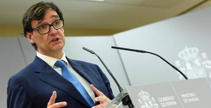 El ministro de Sanidad, Salvador Illa, durante una rueda de prensa en la sede de su ministerio, en Madrid.