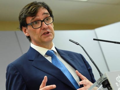 El ministro de Sanidad, Salvador Illa, durante una rueda de prensa en la sede de su ministerio, en Madrid.