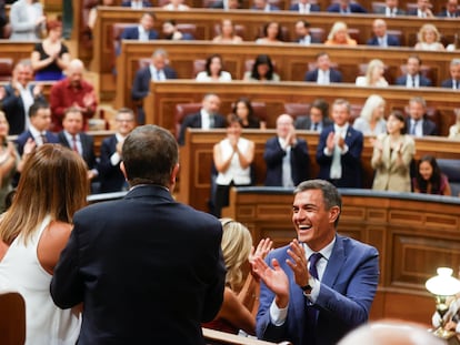 El presidente del Gobierno en funciones, Pedro Sánchez, en la constitución de las Cortes el jueves.