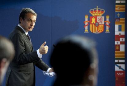 El presidente del Gobierno, durante la rueda de prensa que ha dado hoy en Bruselas.