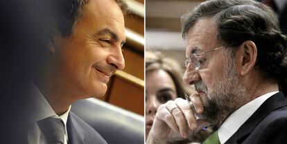 Zapatero (izq.) y Rajoy (dcha.) en el Congreso