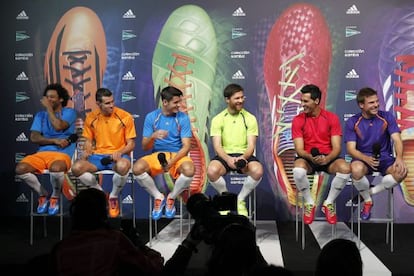 Los jugadores del Real Madrid Marcelo, Bale, Morata, Xabi Alonso, Arbeloa e Illarramendi