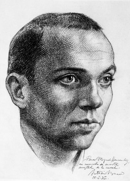 Retrato de Miguel Hernández realizado por Antonio Buero Vallejo en 1940, cuando ambos se encontraban en la cárcel.