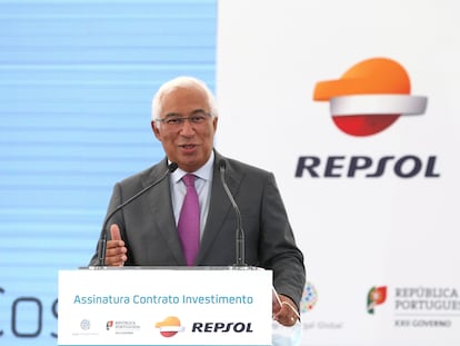 El primer ministro luso, António Costa durante la presentación de las dos nuevas fábricas de polímeros que construirá Repsol en el complejo industrial de Sines. EFE/ MANUEL DE ALMEIDA/LUSA