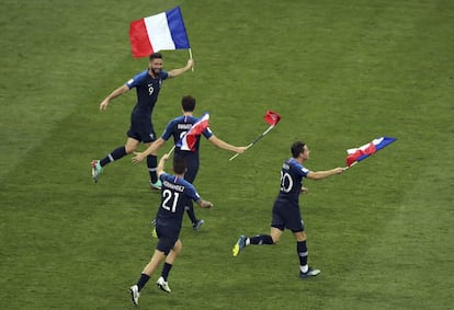 Jugadores franceses tras la victoria ante Croacia. 