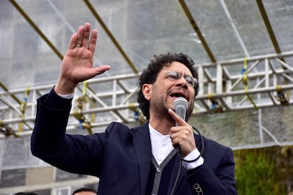 El senador colombiano Iván Cepeda, durante un mitin en Bogotá, en 2018.