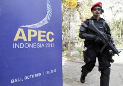 Medidas de seguridad hoy en la cumbre de la APEC en  Nusa Dua, Bali, Indonesia.