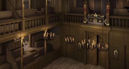 Recreación en 3D del teatro Sam Wanamaker Playhouse.