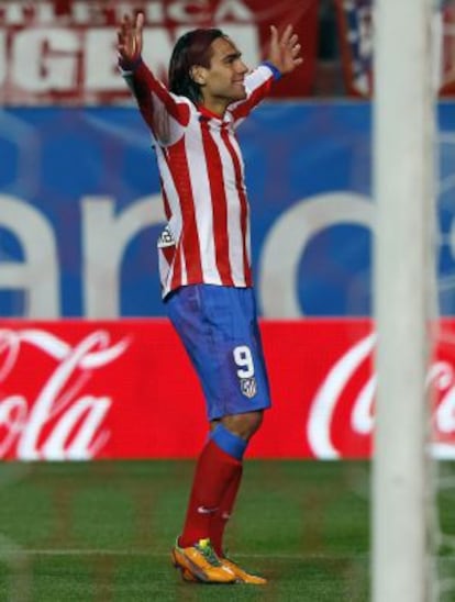 Falcao celebra su gol ante el M&aacute;laga.