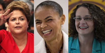 Dilma Rousseff (à esq.), Marina Silva e Luciana Genro.