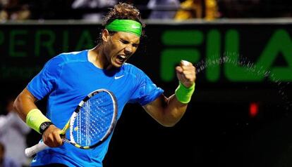 Nadal celebra su victoria ante Tsonga