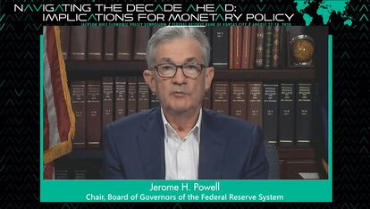 Jerome H. Powell, presidente de la FED, habla por videoconferencia durante la reunión anual de Jackson Hole el pasado 27 de agosto.