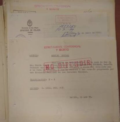 Documento de la Mesa Delincuentes Subversivos, legajo N° 14413, referido a la visita de la CIDH a Buenos Aires.