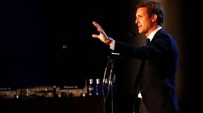 El líder del Partido Popular, Pablo Casado, durante el inicio de campaña.