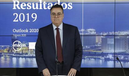 Antonio Llardén, presidente de Enagás, antes de la rueda de prensa de presentación de resultados.