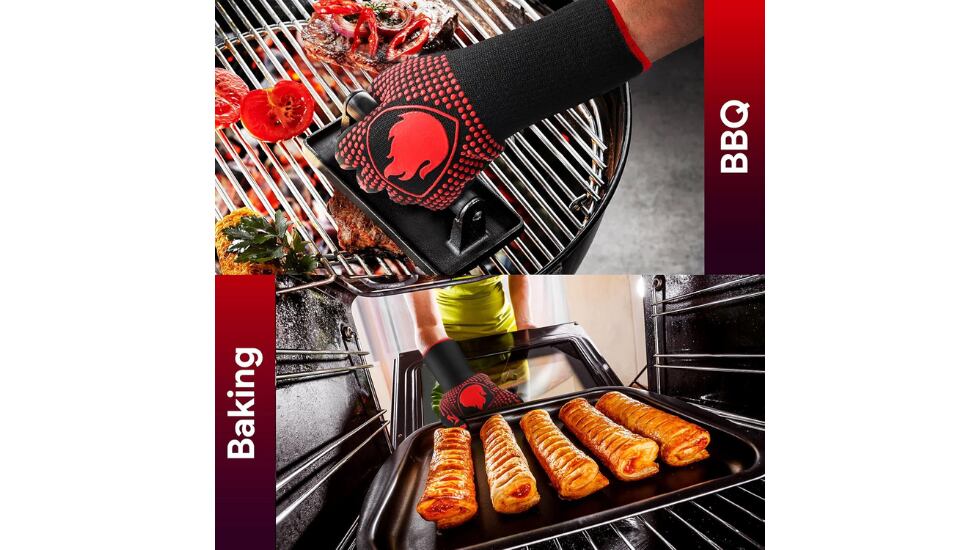 Los guantes para barbacoa tienen un diseño de cinco dedos.