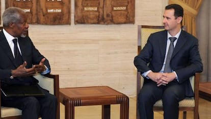 El presidente sirio, Bachar el Asad, reunido el pasado fin de semana con el enviado especial de la Líga Árabe y la ONU, Kofi Annan, en Damasco.