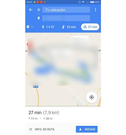 Ruta en bici en Google Maps