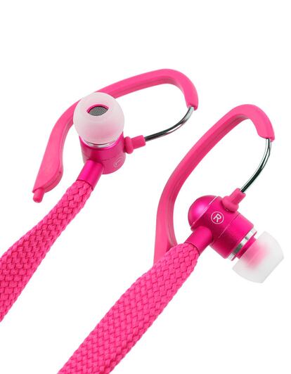 Cascos rosas de BLUESTORK hechos con cordones para escuchar música en playa. (25 euros)