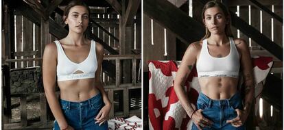 A la derecha la fotografía, supuestamente, retocada de Paris Jackson y a la izquierda la fotografía de la campaña #Mycalvins