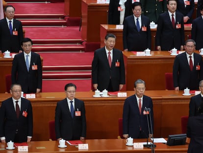 Chinese President Xi Jinping (C, 2nd row) during the closing meeting of the second session of the 14th National People's Congress (NPC) at the Great Hall of the People in Beijing, China, 11 March 2024.