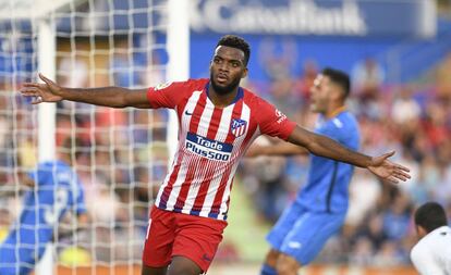 Lemar celebra el 0-2 del Atlético en Getafe