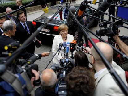 Merkel, a la entrada de la cumbre esta ma&ntilde;ana.