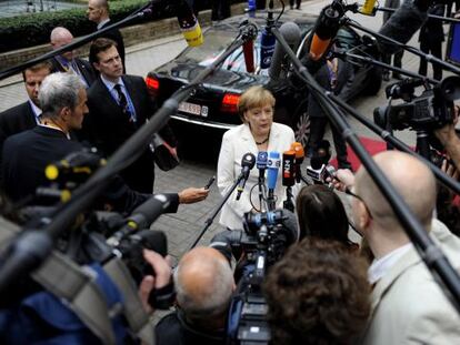 Merkel, a la entrada de la cumbre esta ma&ntilde;ana.