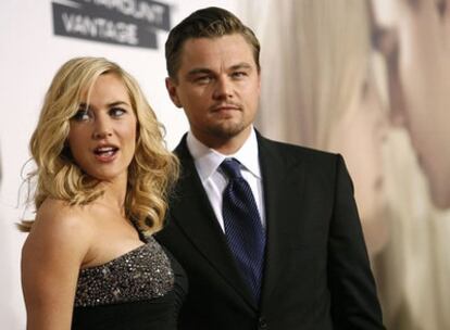 Kate Winslet y Leonardo DiCaprio durante la presentación de 'Vía revolucionaria' en California, el pasado 15 de diciembre