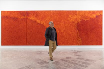 Juan Antonio Álvarez, director del Centro Andaluz de Arte Contemporáneo (CAAC), junto a obras de Soledad Sevilla.