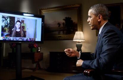 El presidente de Estados Unidos Barack Obama durante su encuentro con ciudadanos a través de Google Plus. 