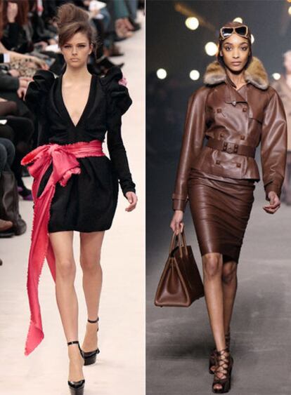 Modelos de Marc Jacobs para Louis Vuitton, a la izquierda, y de Jean Paul Gaultier para Hermès, ayer en la semana de la moda de París.
