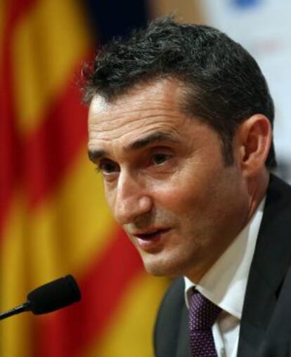 Valverde, en una rueda de prensa en el Camp Nou.