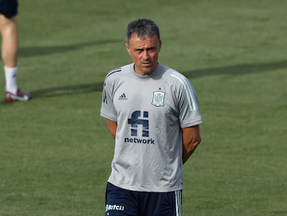 Luis Enrique, durante una sesión de entrenamiento de la selección española en la Ciudad del Fútbol de Las Rozas.
