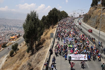 La marcha conformada por simpatizantes de Evo Morales llega a La Paz (Bolivia), el 23 de septiembre de 2024. 