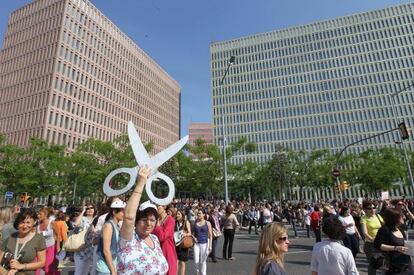 Protesta en la Ciudad de la Justicia de Barcelona contra los recortes.