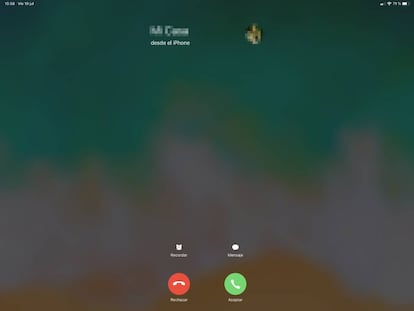 Pantalla de llamada desde el iPhone en iPad.
