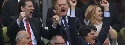 Prime Minister Mariano Rajoy (top left) celebrates a goal by Spain during the 2012 European Championships.