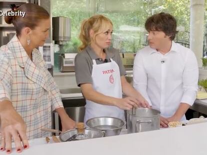 Samantha Vallejo-Nágera y Jordi Cruz con Patricia Conde, durante la prueba de exteriores de la final de 'MasterChef Celebrity 7'.