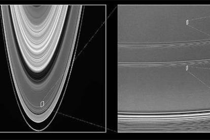 Imágenes de los anillos de Saturno (izquierda), el anillo A (centro) y detalle de los huecos de las lunitas.