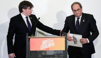 Puigdemont i Torra, este lunes en Bruselas. 