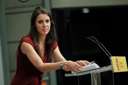 La ministra de Igualdad, Irene Montero, durante un acto la semana pasada en el ministerio de Trabajo.