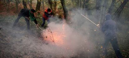 Residents of Abelenda das Penas put out fires.