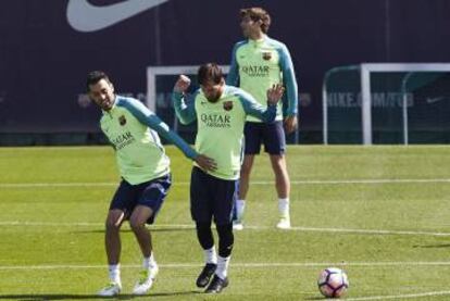 Sesión de entrenamiento de los jugadores del Barcelona.