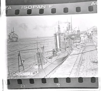 A German U-boat, off the coast of Spain. 